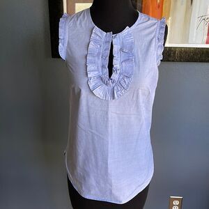 J. Crew light blue cotton chambray pealed ruffle keyhole neckline/sleeve top. 00